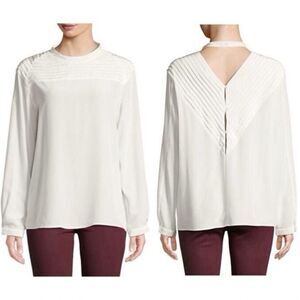 J BRAND Chrystal Pleated Long-Sleeve Silk Top Size Large